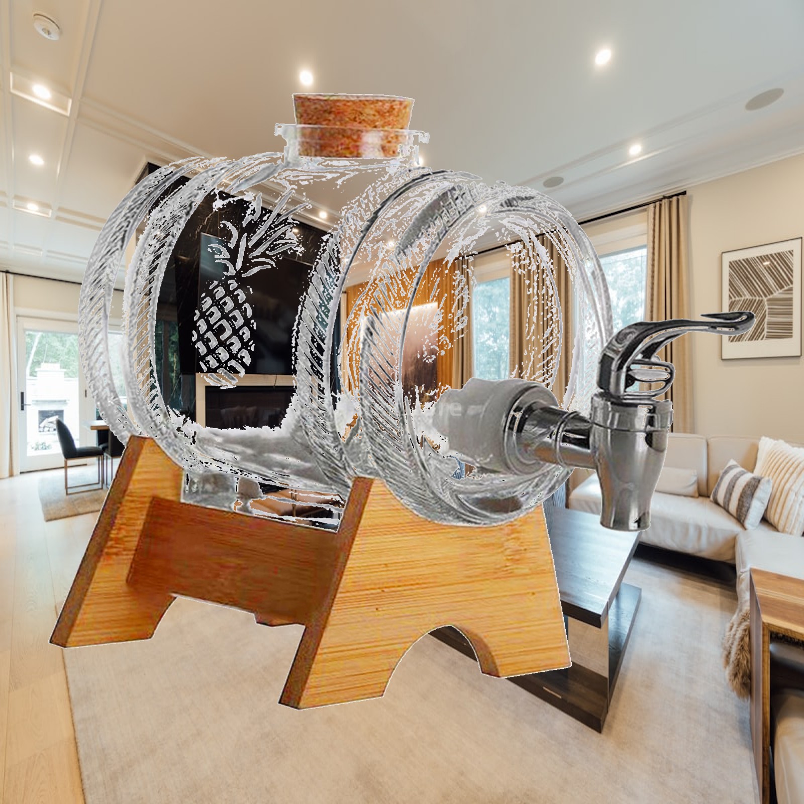 Wine Beer Spirit - Premium Glass Barrel Dispenser with Cork